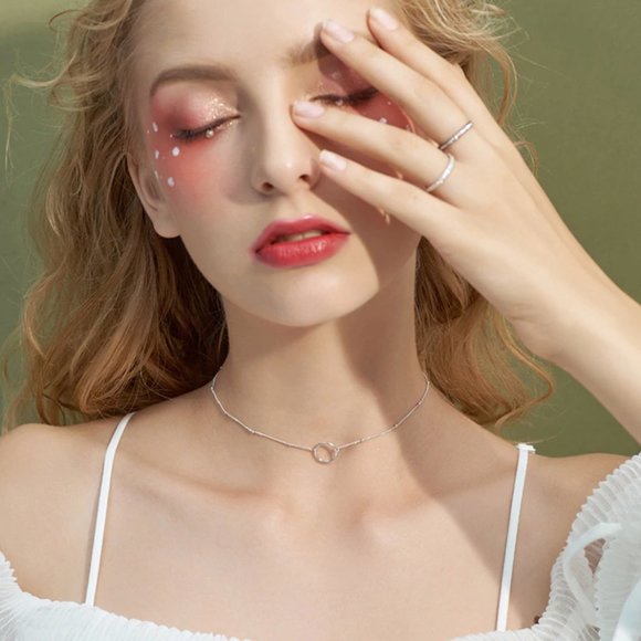 925 Sterling Silver Circle Ring Choker Necklace - Picture 8 of 16